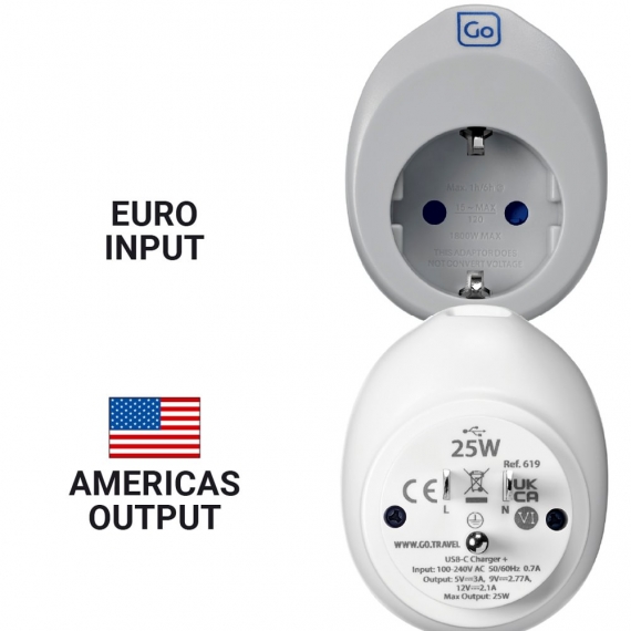 Go Travel - EU/USA USB-C Rejseadapter